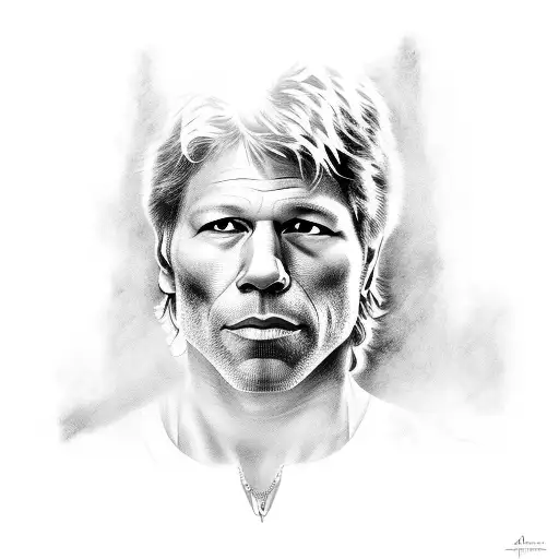 A portrait of Jon Bon Jovi with a guitar tattoo design idea