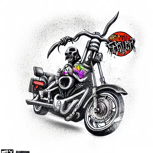 Grim Reaper riding a Harley  tattoo design idea