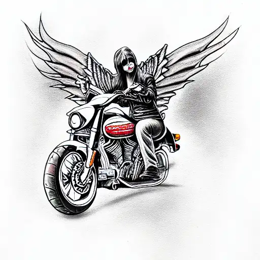 Angel demon riding a Harley Davidson R.I.P STACEY WAYNE  tattoo design idea