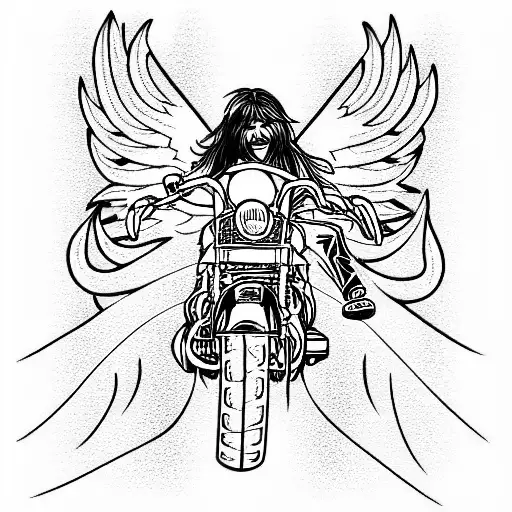 Angel demon riding a Harley Davidson R.I.P STACEY WAYNE  tattoo design idea