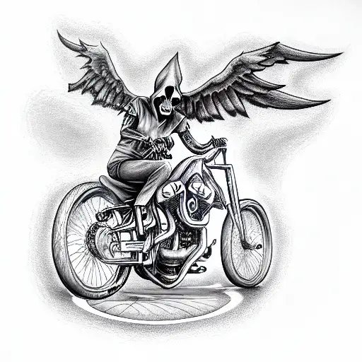 Grim Reaper riding a Harley  tattoo design idea