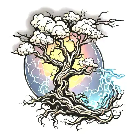 lightning and tree tattoo design idea