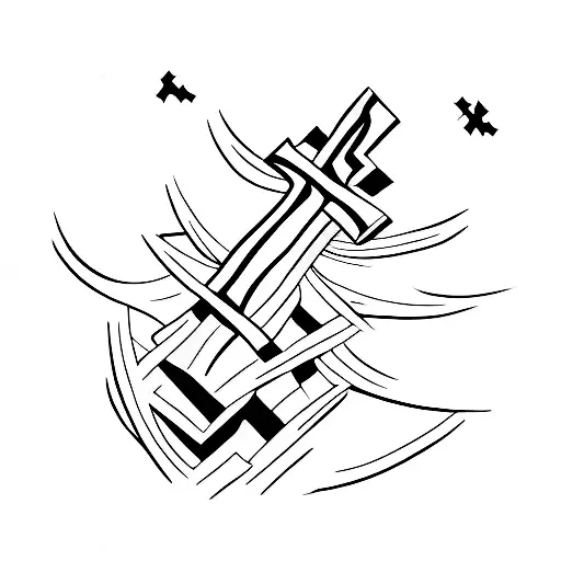 a cross on a hill with the word my the lamb that was slain receive the reward of his suffering  tattoo design idea