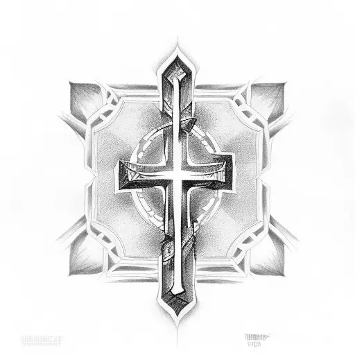 a thumb print with a cross at the centre tattoo design idea