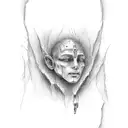 thumb print with the lines being the word ”Even though it pleased Yahweh to crush him with grief, he will be restored to tattoo design idea