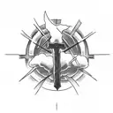 a simple cross with the words my the lamb that was slain receive the reward of his suffering intertwined tattoo design idea