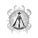 a simple cross with the words my the lamb that was slain receive the reward of his suffering intertwined tattoo design idea