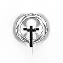 a simple cross with the words my the lamb that was slain receive the reward of his suffering intertwined tattoo design idea