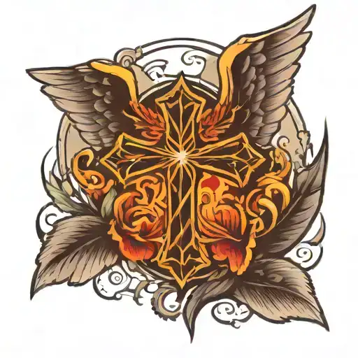 Cross and wings spread tattoo design idea