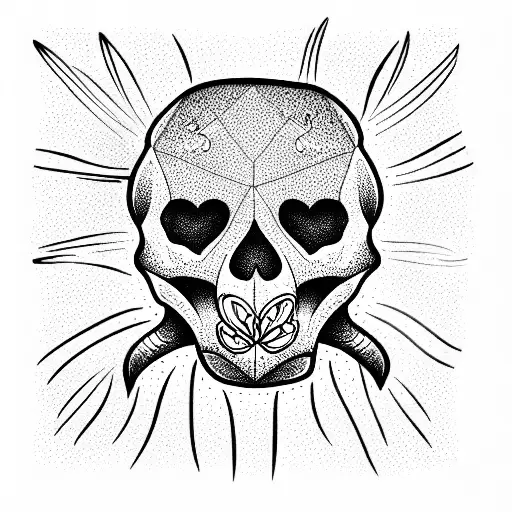 skull and magic mushrooms tattoo design idea