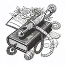 A tattoo design featuring a crochet hook intertwined with a book, symbolizing the client's love for both crochet and reading tattoo design idea