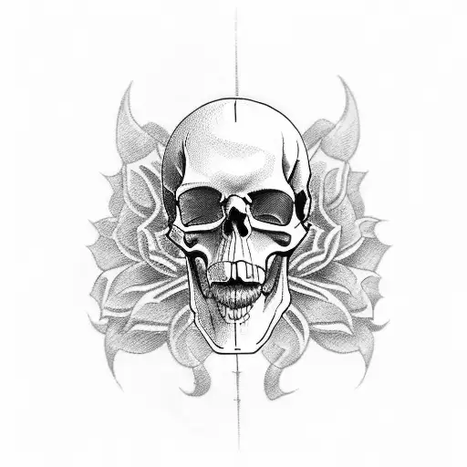 statue half skull tattoo design idea