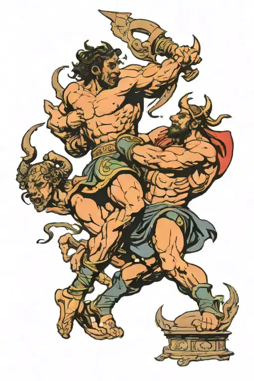 hellenic theseus fighting the minotaur tattoo design idea