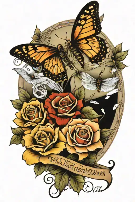 memorial tattoo, "walking with my angel, forever 17" include, flowers, butterflies, hunting, fishing, baseball  tattoo design idea