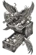 Pandora's box with spirits flying out tattoo design idea