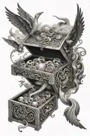 Pandora's box with spirits flying out tattoo design idea