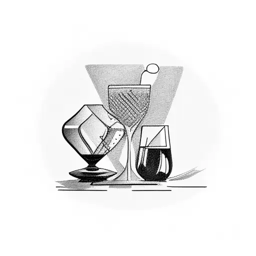 A Billiardkö leaning against a glass of red wine on a chessboard tattoo design idea