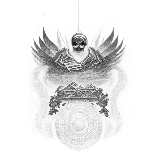 Title: "Strategic Reflections"  Description: Imagine a midjourney scene where a captivating cue, symbolizing guidance an tattoo design idea