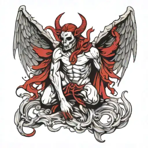 fallen archangel devil 8 wings holding tattoo design idea