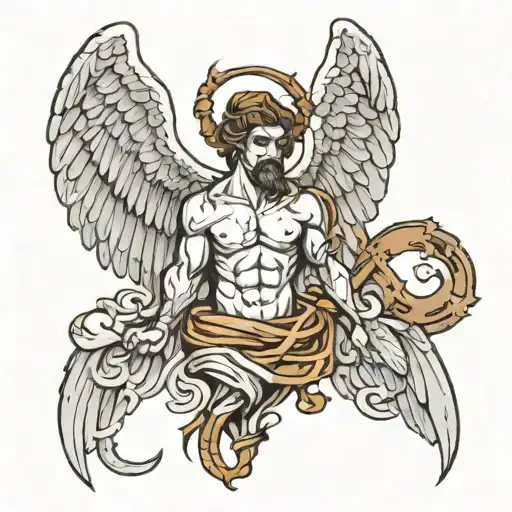 biblical Angel 8 wings/ demon half angel tattoo design idea