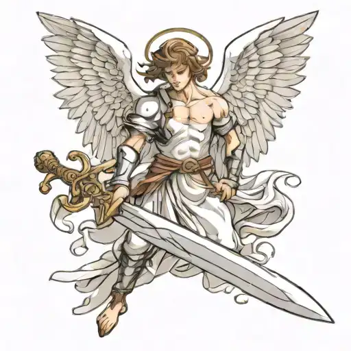biblically acurate angel holding a sword tattoo design idea