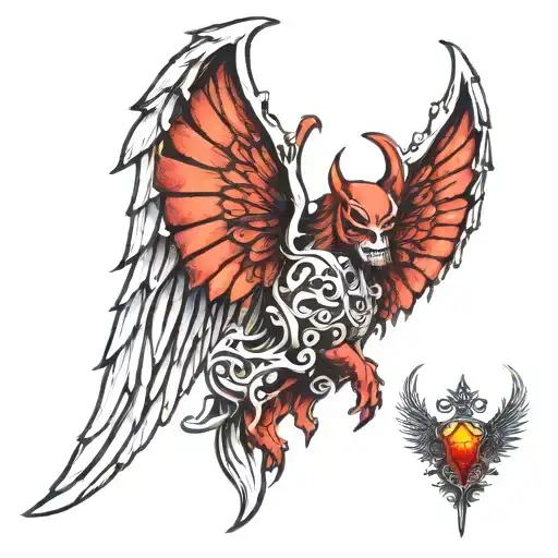 biblical devil 8 wings/ demon half angel wing tattoo design idea