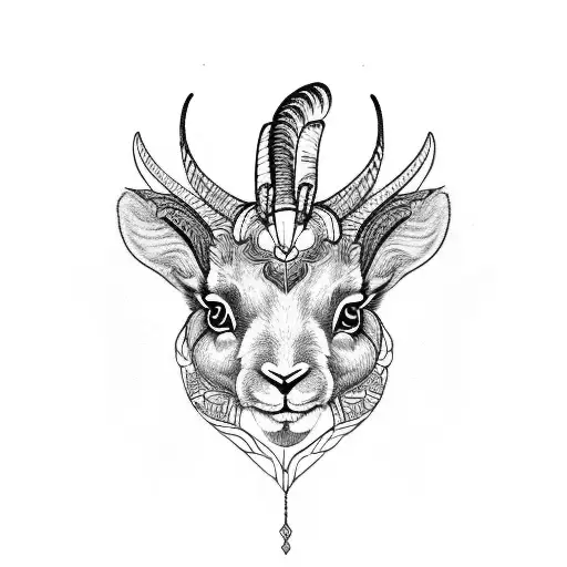 An abstract blackwork tattoo showcasing the fusion of a rabbit and a goat, with BDSM ropes creating an intricate pattern tattoo design idea