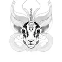 An abstract blackwork tattoo showcasing the fusion of a rabbit and a goat, with BDSM ropes creating an intricate pattern tattoo design idea