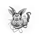 An abstract blackwork tattoo showcasing the fusion of a rabbit and a goat, with BDSM ropes creating an intricate pattern tattoo design idea