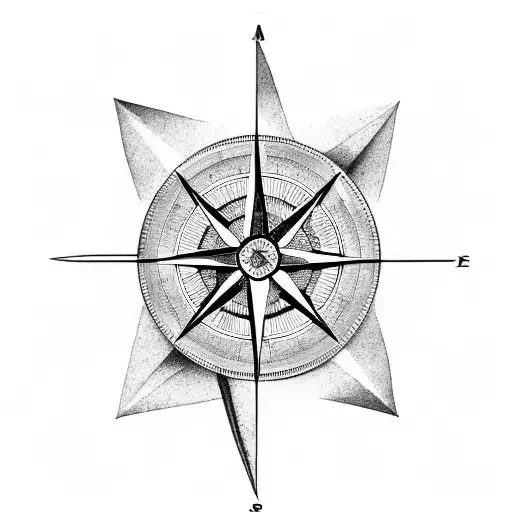 A compass with arrow with symbols as the cardinal directions tattoo design idea