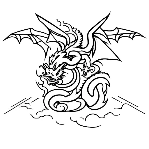 A minimalist tattoo of a dragon holding a joystick, representing both video games and programming tattoo design idea