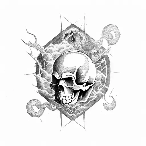 marine ink with skull tattoo design idea