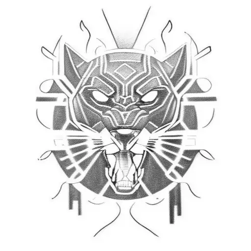 black panther with claws and glowing violent outline with dominance tattoo design idea
