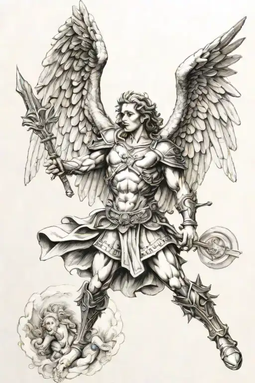 archangel saint michael killing demons tattoo design idea