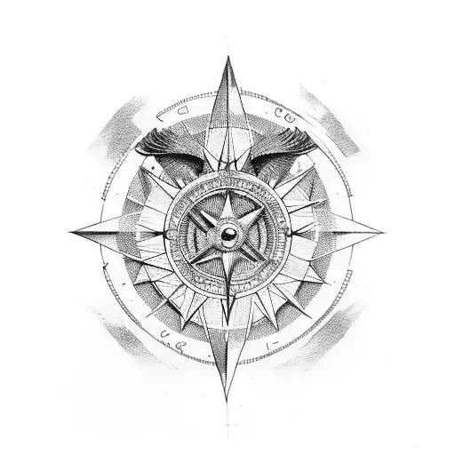 Dotwork "Eagle And Compass" Tattoo Idea BlackInk AI
