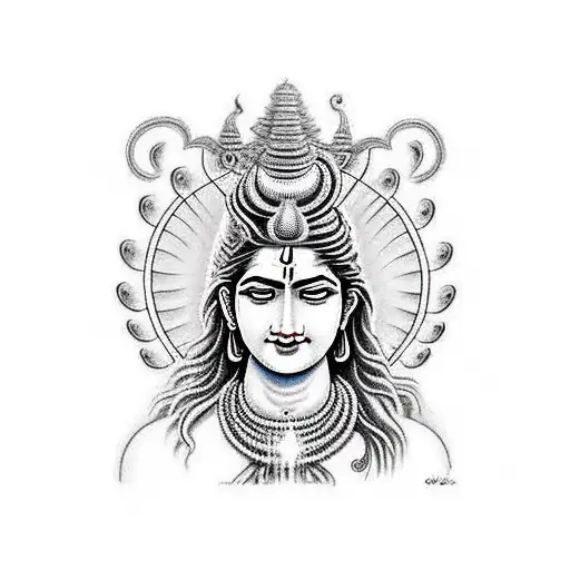 lord shiva and universe with trisula tattoo design idea