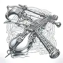 broken fiddle with a crossbow tattoo design idea