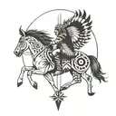 native American totem with bison, head on top horse, middle and Eagle on bottom tattoo design idea