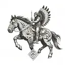 native American totem with bison, head on top horse, middle and Eagle on bottom tattoo design idea