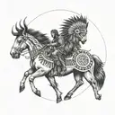 native American totem with bison, head on top horse, middle and Eagle on bottom tattoo design idea