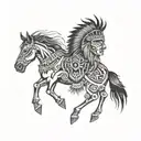 native American totem with bison, head on top horse, middle and Eagle on bottom tattoo design idea