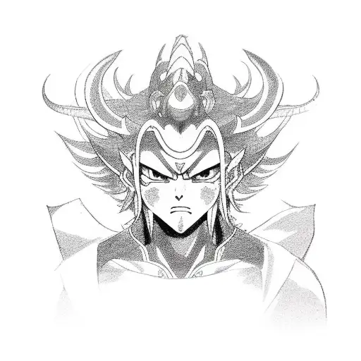 complex anime inspired oni with lotus tattoo design idea