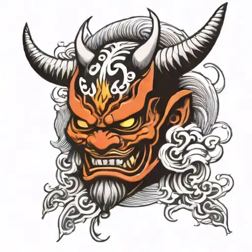 black and white oni mask half sleeve tattoo design idea