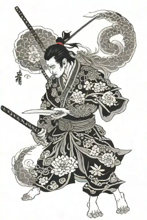 full length samurai tattoo design idea