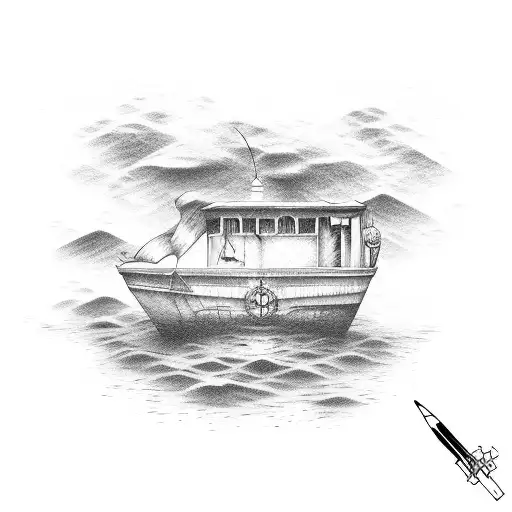 Burning boat tattoo design idea