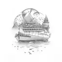 Burning boat tattoo design idea