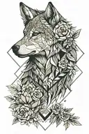 wolf and flowers tattoo design idea