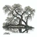 weeping willow tree stencil art tattoo design idea