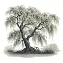 weeping willow tree stencil art tattoo design idea