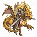 dragon slayer but the knight is a blonde hair girl holding a sword while looking up at a castle with a dragon around it tattoo design idea